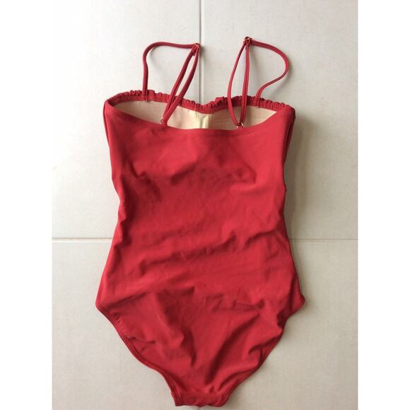 No Brand Swim One Piece Swimsuit Pleated Ruched Swimwear Rust - Picture 5 of 8